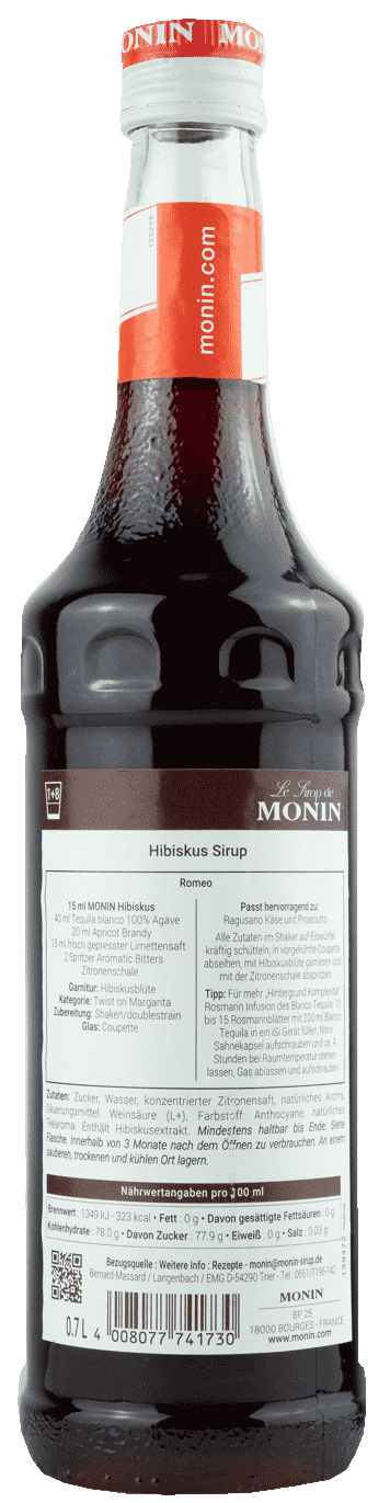 Monin Sirup Hibiscus 0.7l Hibiskusblüte Monin Sirup Hibiscus 0.7l Hibiskusblüte