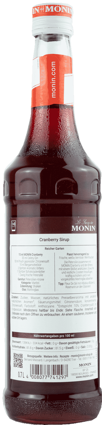 Monin Sirup Cranberry 0.7l Preiselbeere Monin Sirup Cranberry 0.7l Preiselbeere