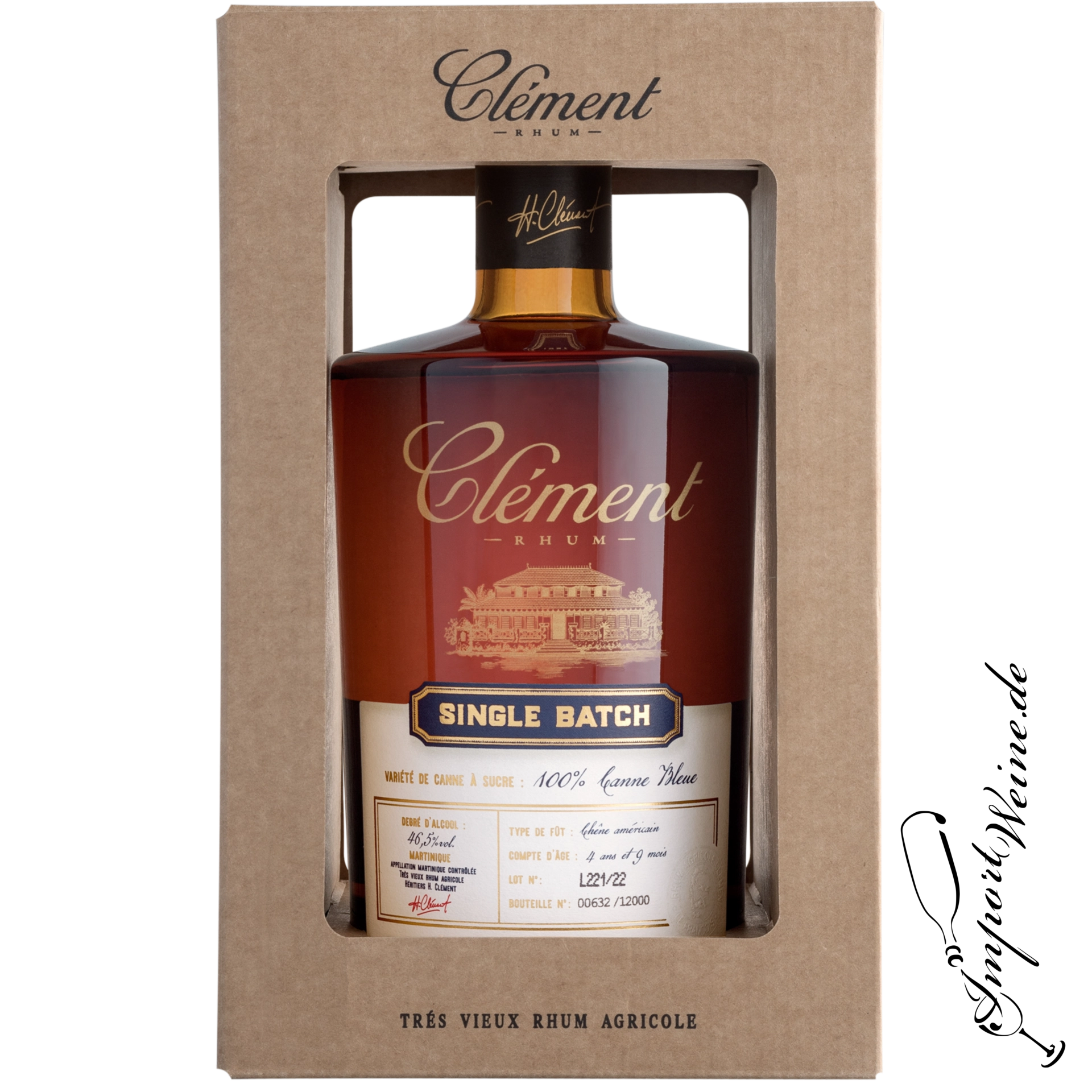 Clément Single Batch 100% Canne Bleue Blanc Rhum 46,5% 0.50l