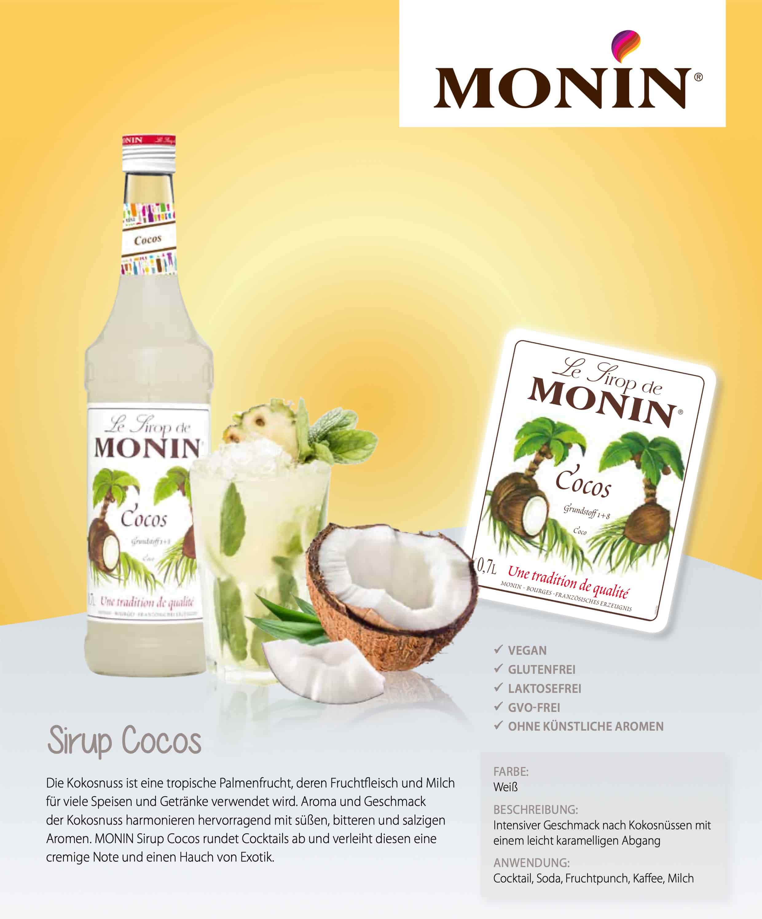 Monin Sirup Cocos Noix de Coco 0,7l Kokosnuss Monin Sirup Cocos Noix de Coco 0,7l Kokosnuss